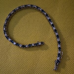 Vintage Sterling Silver Blue & White Sapphire Tennis Bracelet 8"